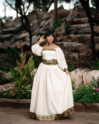 Off-Shoulder Habesha Kemis Long Sleeve Ethiopian Clothing Charming Habesha Dress 659