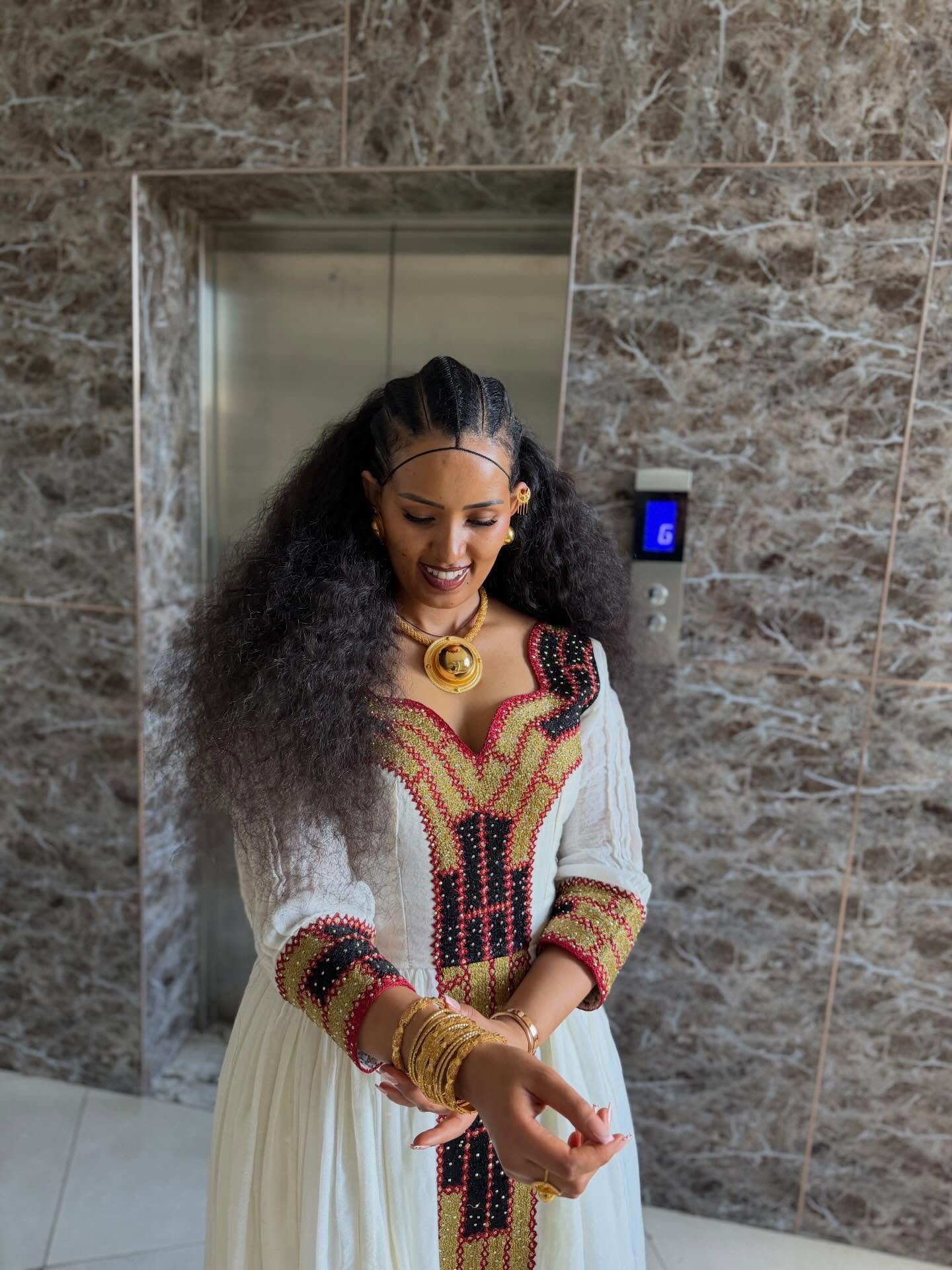 Golden & Black Embroidery Habesha Kemis Beautiful Ethiopian Clothing Graceful Habesha Dress 720