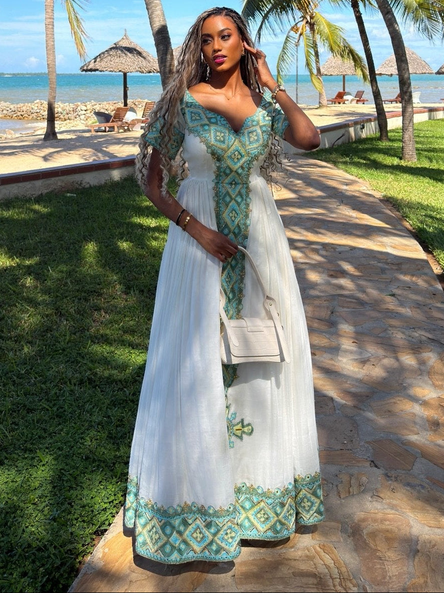 Short Sleeve Ethiopian Dress Classic Habesha Kemis Traditional Style Habesha Dress 727