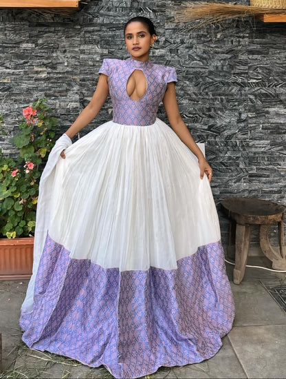 Light Purple Shade Habesha Kemis Subtle Patterned detailing Habesha Dress Ethiopian Clothing 746