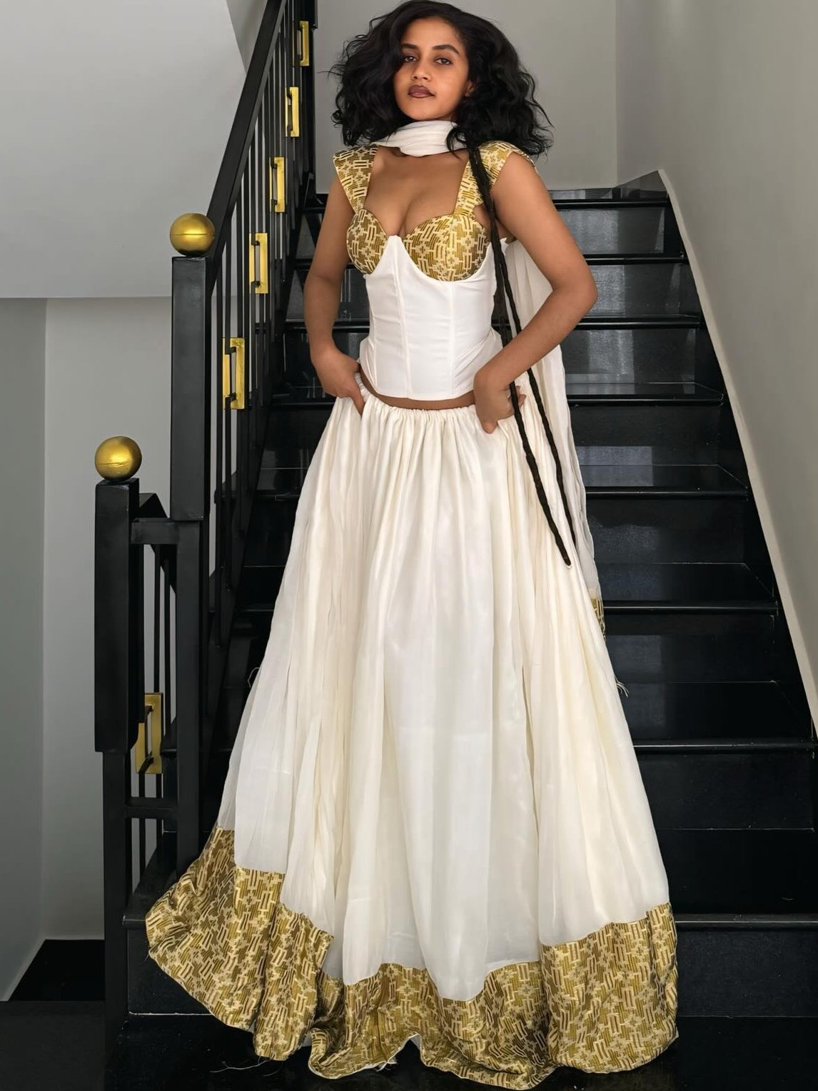 Ethiopian Clothing Gold Woven Habesha Kemis & Short Sleeve Habesha Dress For Festive 750