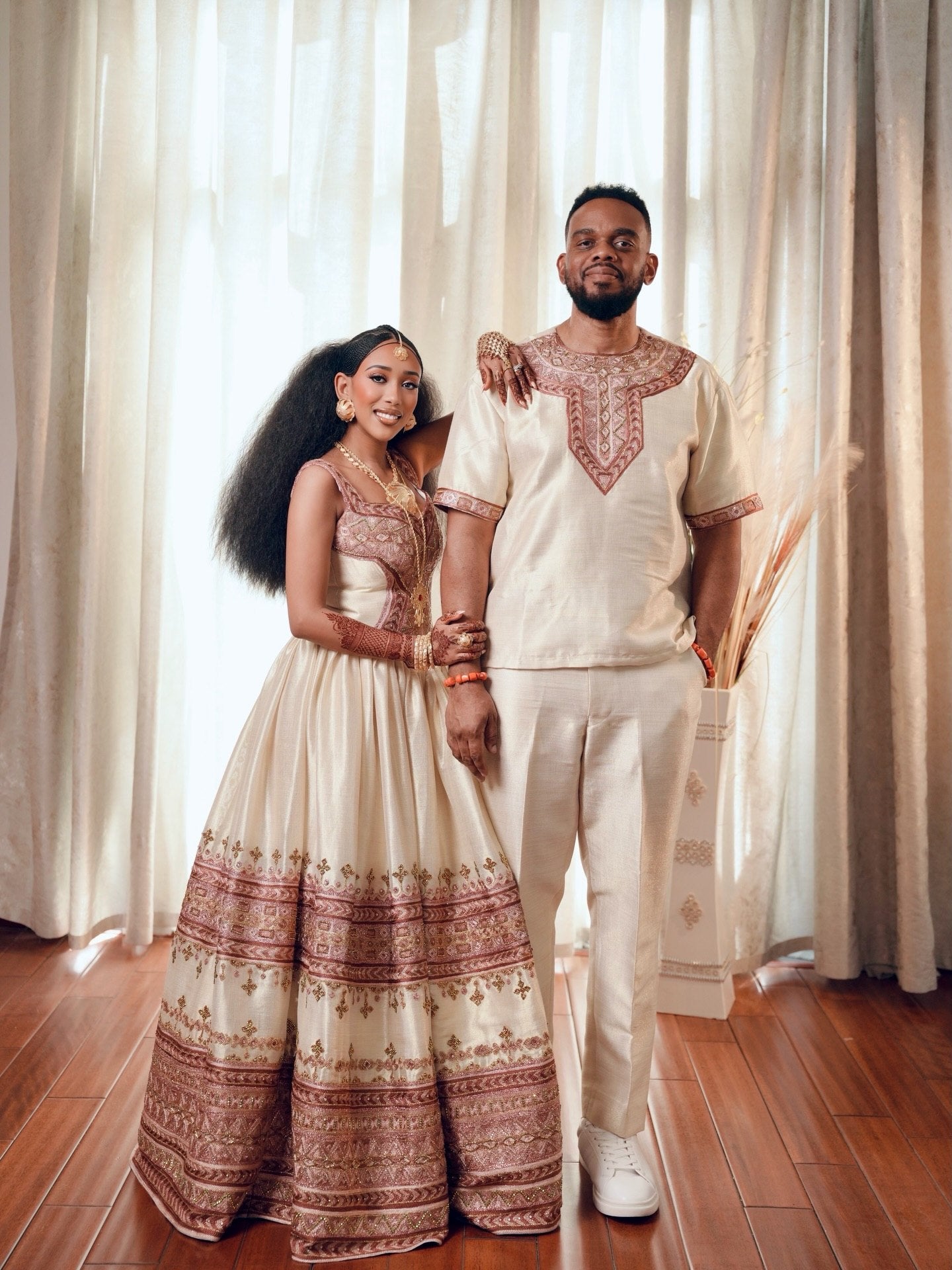 Couple Ethiopian Clothing Matching Habesha Kemis & Habesha Dress Set