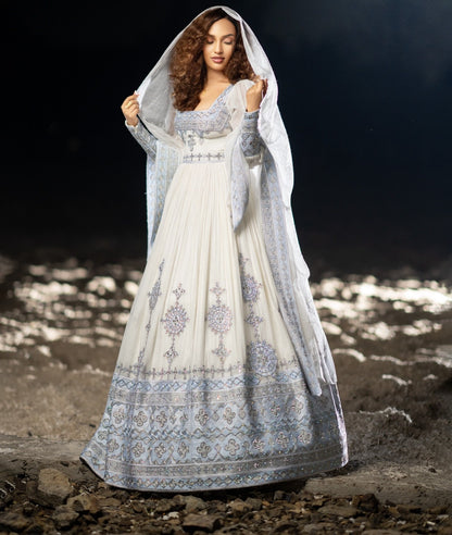 Long Sleeve Habesha Kemis Silver Embroidery Habesha Dress Luxurious Ethiopian Wedding Dress 767