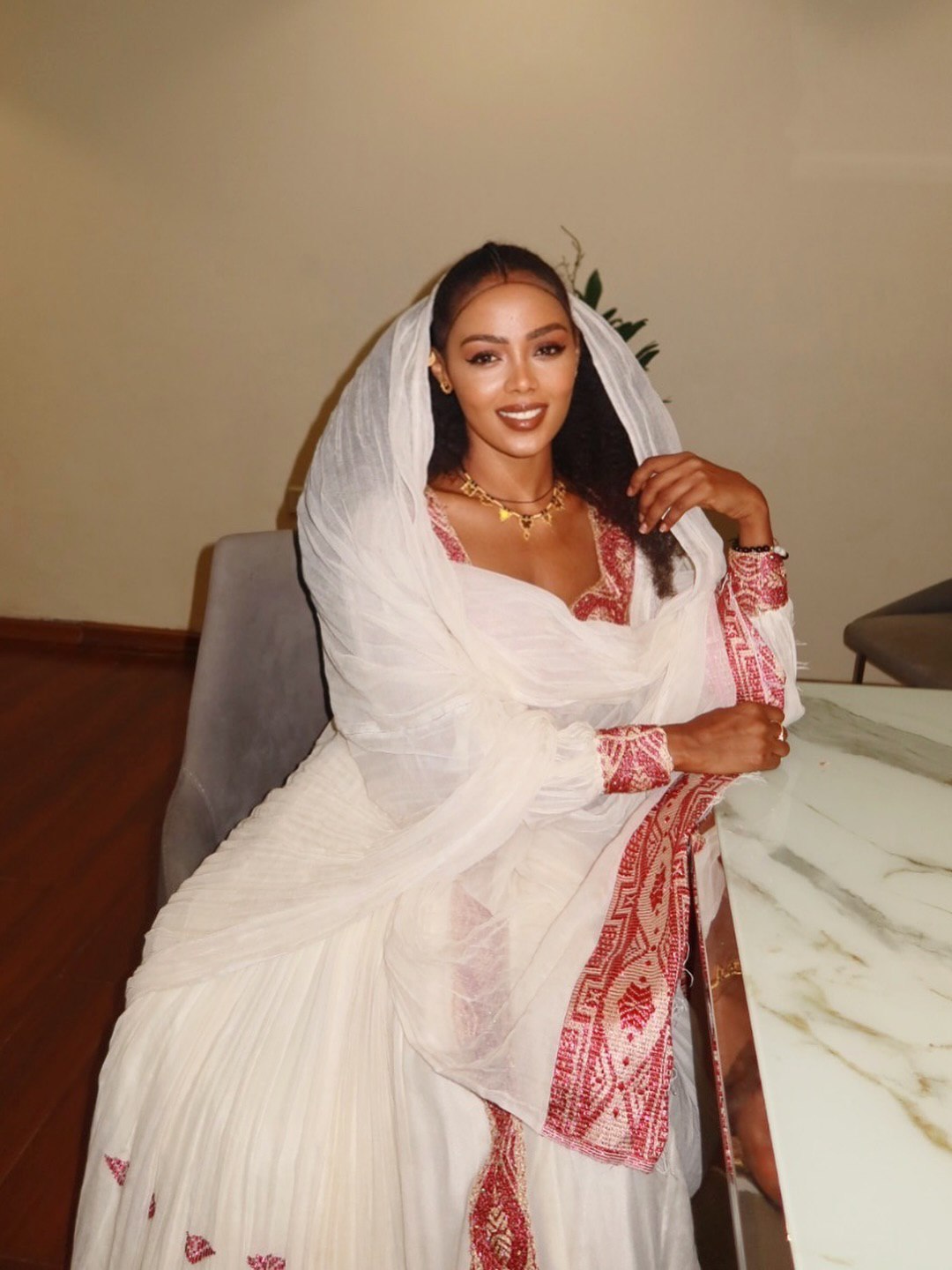 Traditional Ethiopian Dress White & Red Habesha Dress for Cultural Celebrations Timeless Habesha Kemis 141