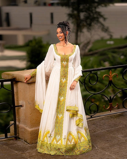 Ethiopian Traditional Dress Gold Embroidered Habesha Kemis & Cultural Attire Graceful Habesha Dress 155