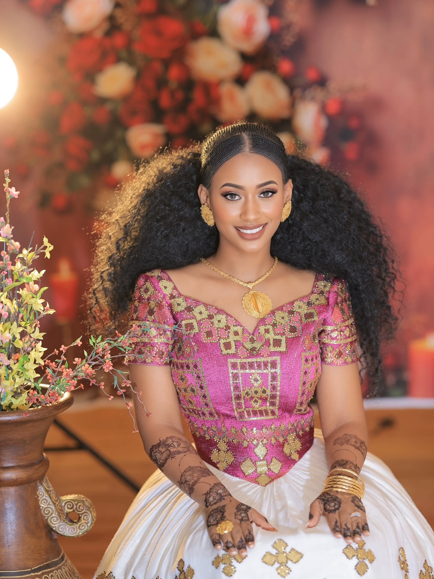 luxurious Habesha Kemis red and gold embroidered traditional ethiopian wedding dress Graceful Habesha Dress 174