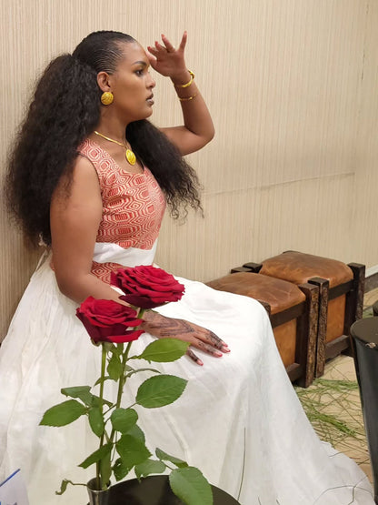 Handwoven Habesha Dress Traditional Ethiopian Cultural Style Sleeveless Habesha Kemis 228