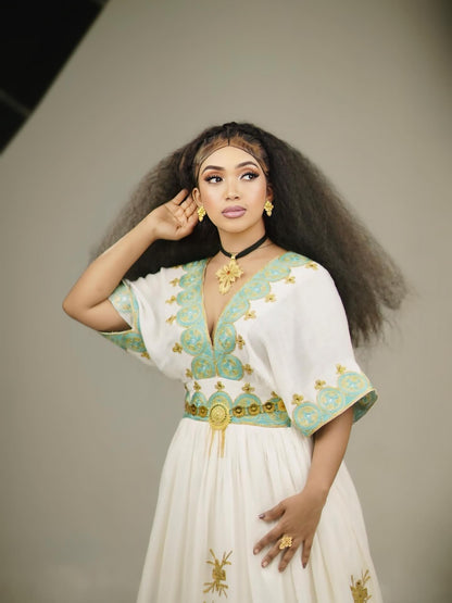 Beautiful Habesha Kemis Cultural Embroidery Habesha Dress For Wedding Traditional Ethiopian Dress 242