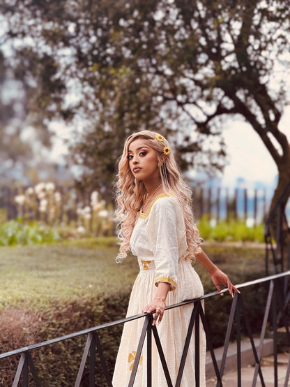 White & Gold Habesha Dress Hand Embroidered Habesha Kemis Ethiopian Traditional Dress for Women 301