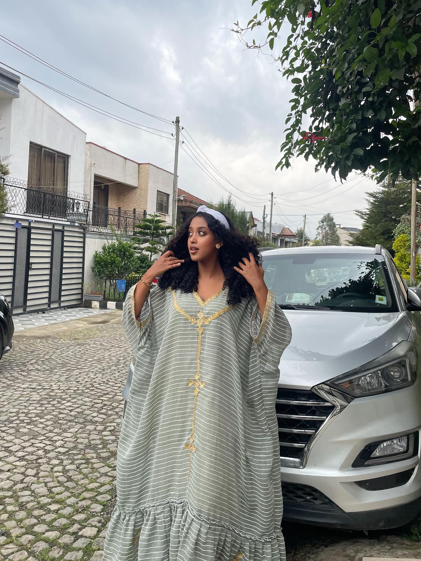 Gold Embroidery Accent Habesha Kemis White Stripe Habesha Dress Simple Design Ethiopian Dress 365