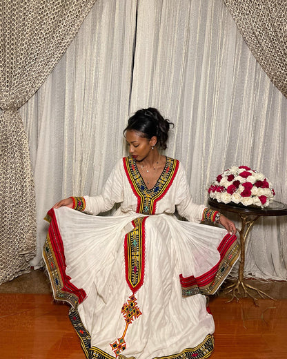 Handwoven Ethiopian Clothing Graceful Habesha Dress Multicolor Habesha Kemis 393