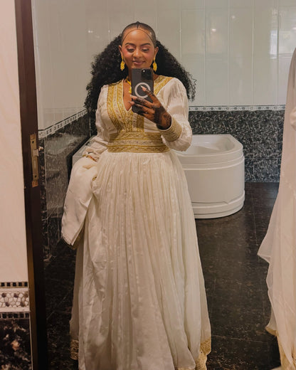 Golden Woven Habesha Kemis Long Sleeve Habesha Dress Ethiopian And Eritrean Dress 403