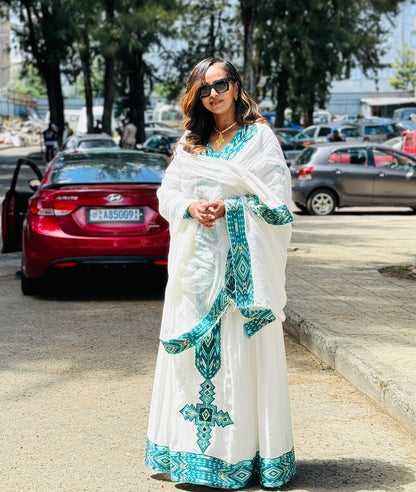 Vibrant Habesha Kemis Long Sleeve Habesha Dress Colorful Woven Detail Ethiopian Cloth 420