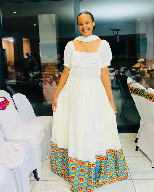 Traditional Ethiopian Clothing Style  White Habesha Kemis with Cultural Design