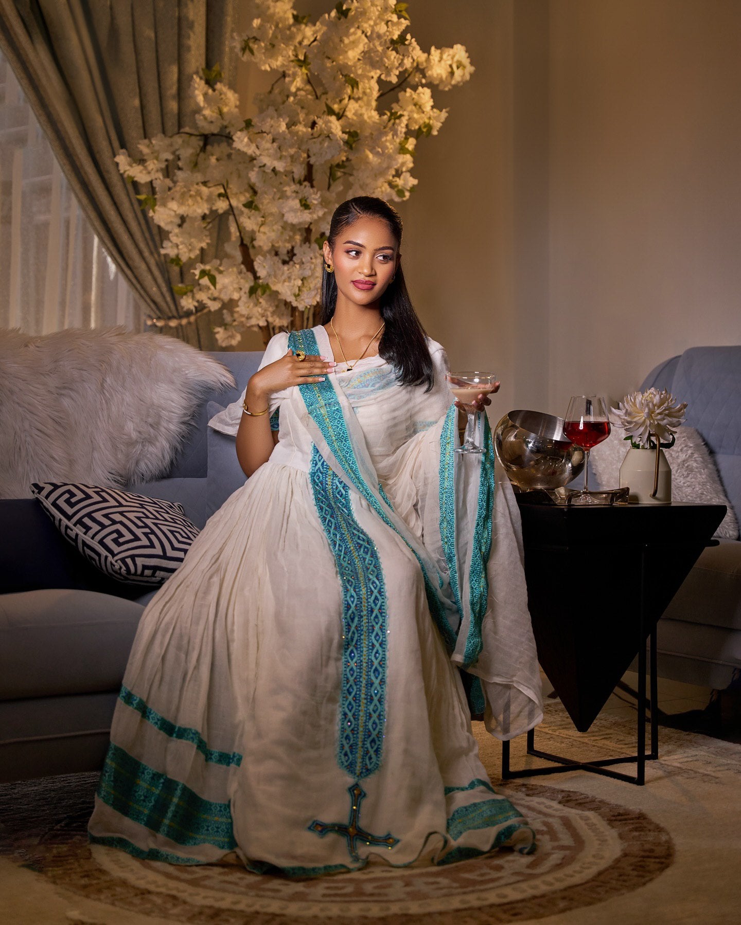 Beautiful Pattern Habesha Kemis Short Sleeve Habesha Dress Graceful Ethiopian Dress 459