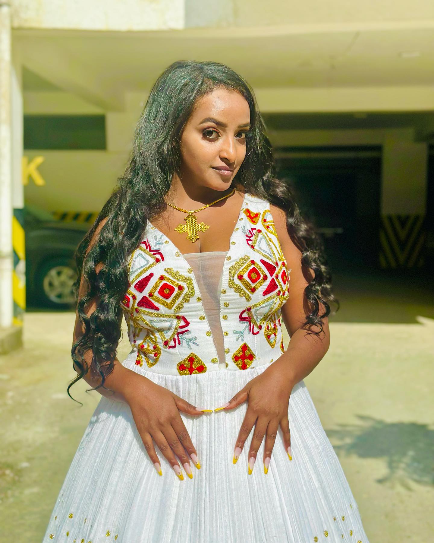 Sleeveless Habesha Kemis Red and Gold Cross Embroidery Habesha Dress Timeless Ethiopian Wedding Dress 551