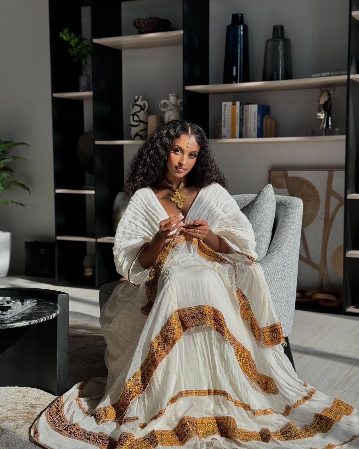 V-Neckline Habesha Kemis Beautiful Habesha Dress Timeless Ethiopian Traditional Dress 608