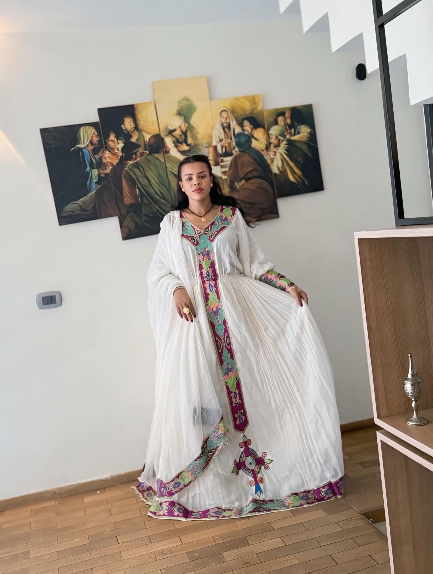 Multicolor Embroidery Habesha Dress Ethiopian Clothing