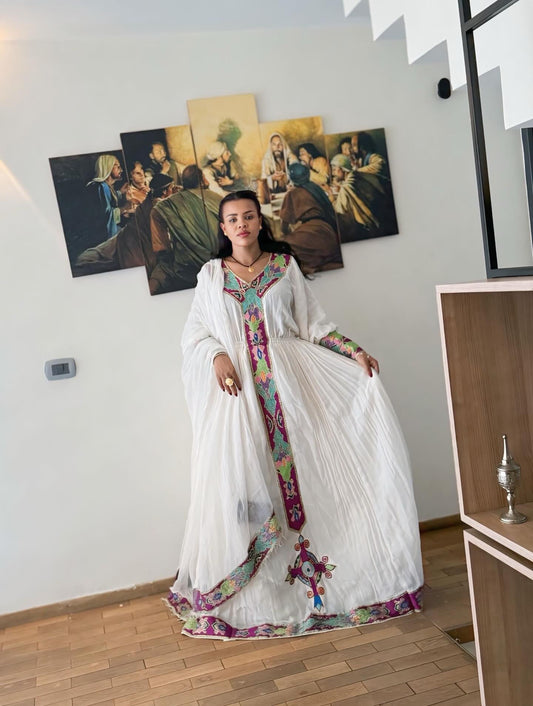 Multicolor Embroidery Habesha Dress Ethiopian Clothing