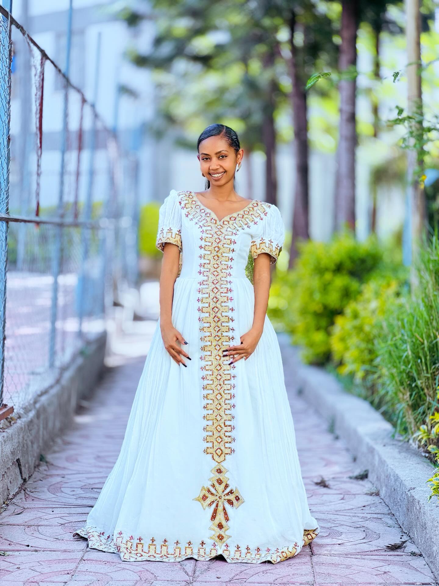 V Neck Habesha Dress Cross Embroidery Habesha Kemis Ethiopian Dress Style 634