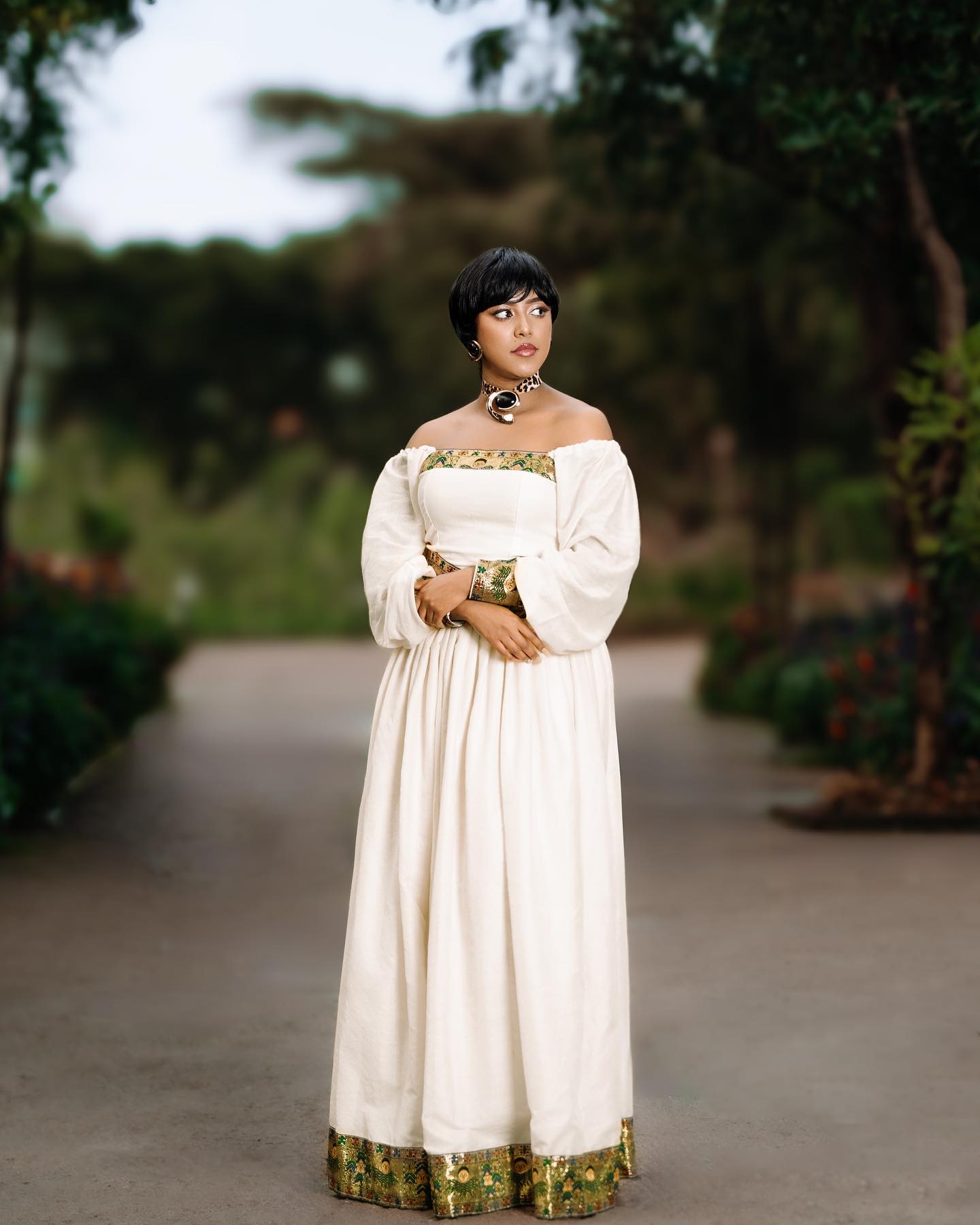 Off-Shoulder Habesha Kemis Long Sleeve Ethiopian Clothing Charming Habesha Dress 659