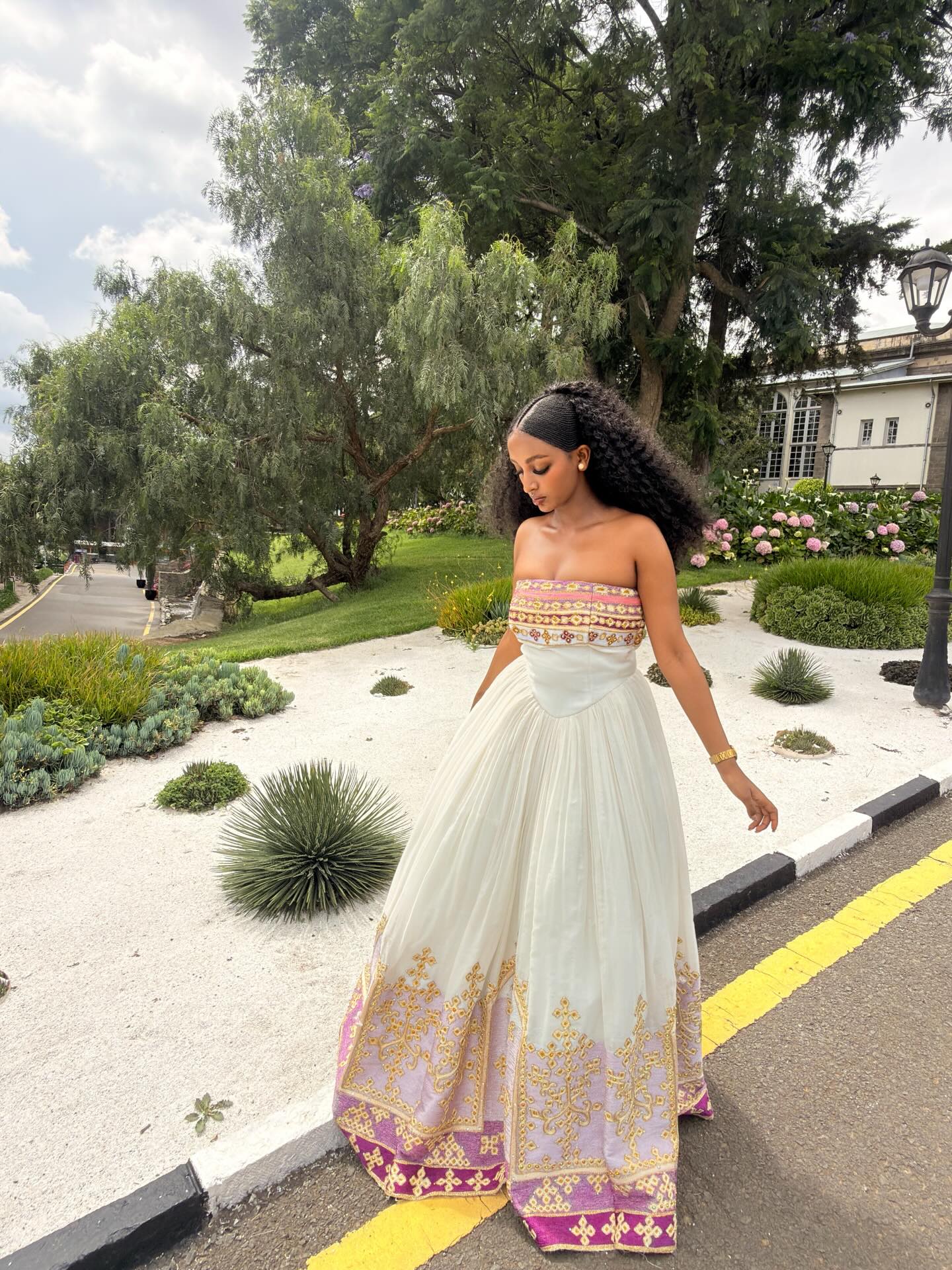 Charming Habesha Dress Strapless Pink Embroidery Habesha Kemis Ethiopian Traditional Wedding Dress 713