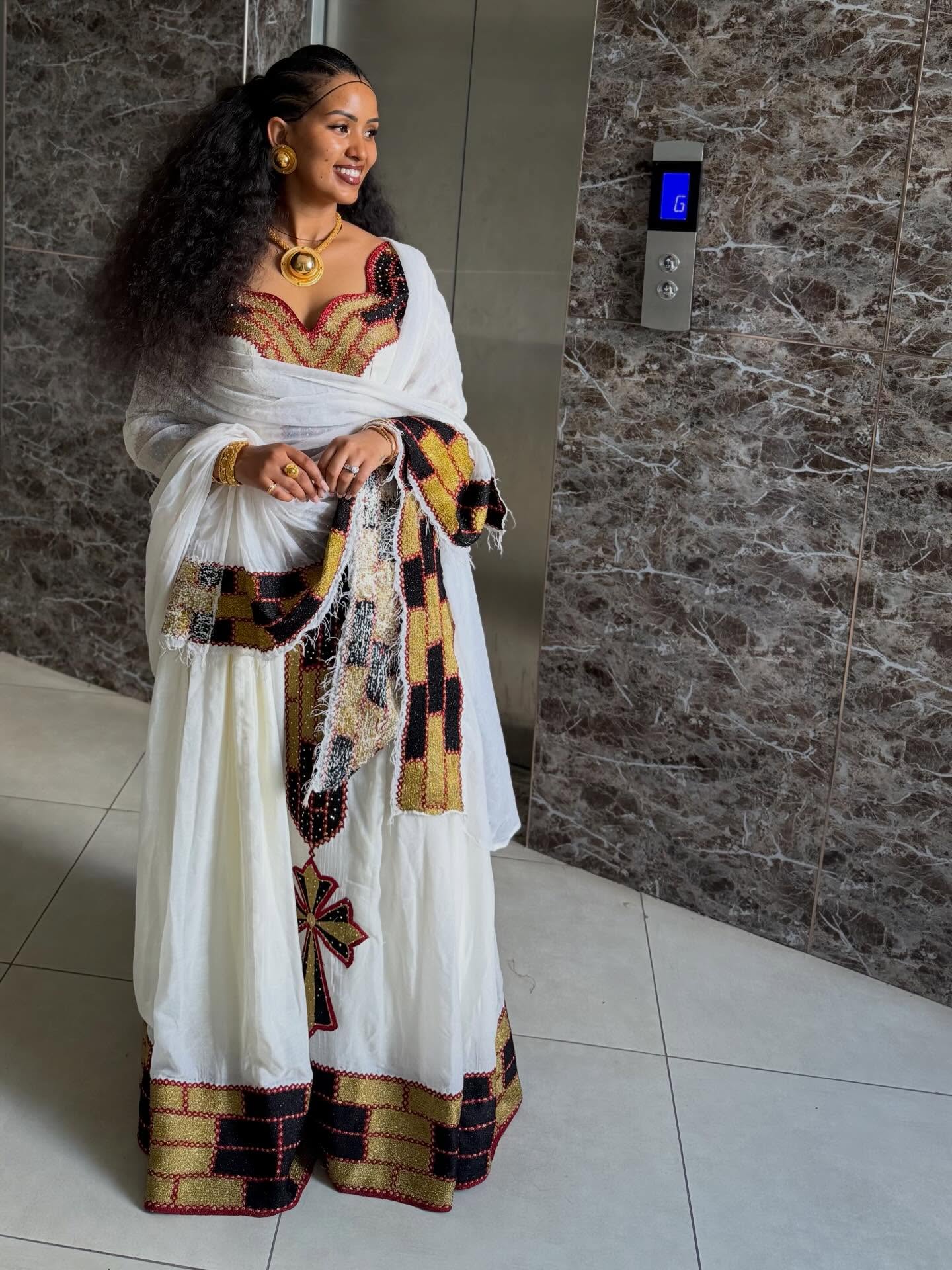 Golden & Black Embroidery Habesha Kemis Beautiful Ethiopian Clothing Graceful Habesha Dress 720