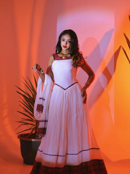 Sleeveless Habesha Kemis Traditional Ethiopian Clothing  Red Woven Accent Habesha Dress 721