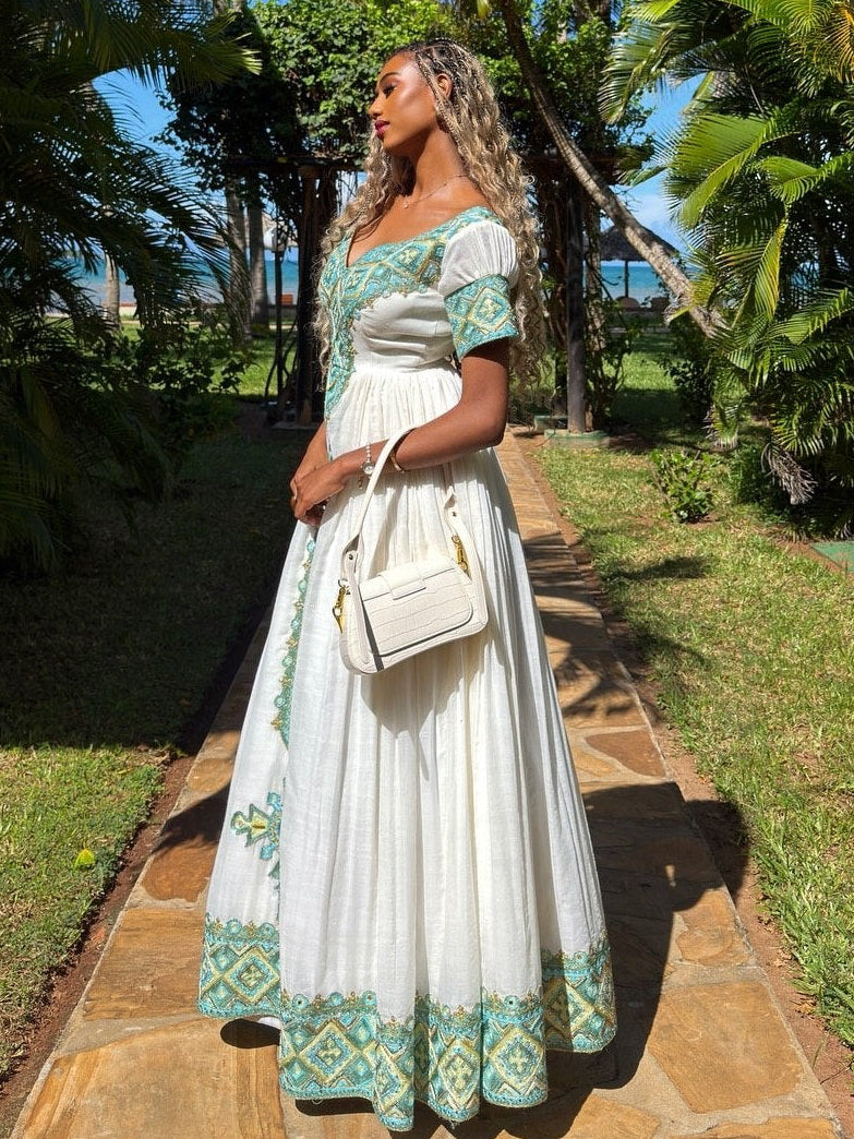 Short Sleeve Ethiopian Dress Classic Habesha Kemis Traditional Style Habesha Dress 727