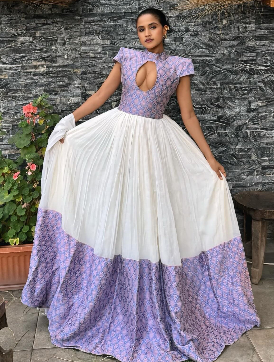Light Purple Shade Habesha Kemis Subtle Patterned detailing Habesha Dress Ethiopian Clothing 746