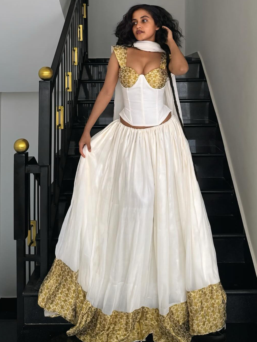 Ethiopian Clothing Gold Woven Habesha Kemis & Short Sleeve Habesha Dress For Festive 750
