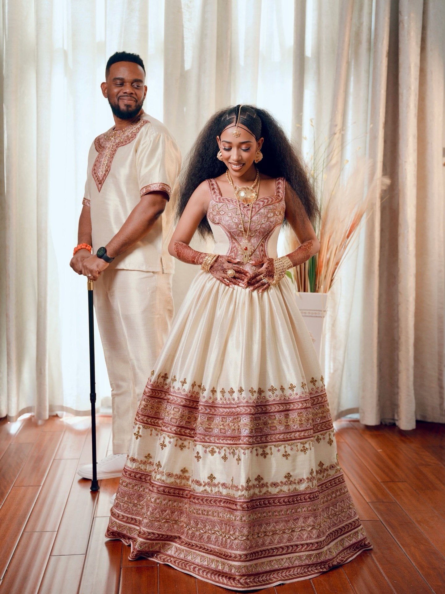 Couple Ethiopian Clothing Matching Habesha Kemis & Men's Set Traditional Ethiopian Clothing 753