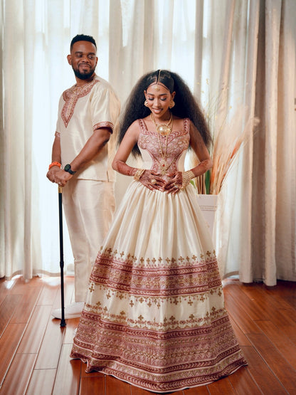 Couple Ethiopian Clothing Matching Habesha Kemis & Men's Set Traditional Ethiopian Clothing 753