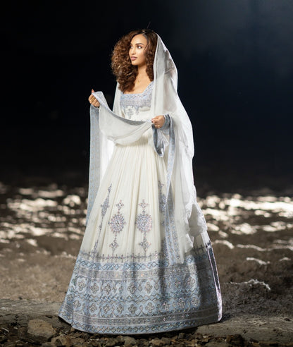 Long Sleeve Habesha Kemis Silver Embroidery Habesha Dress Luxurious Ethiopian Wedding Dress 767