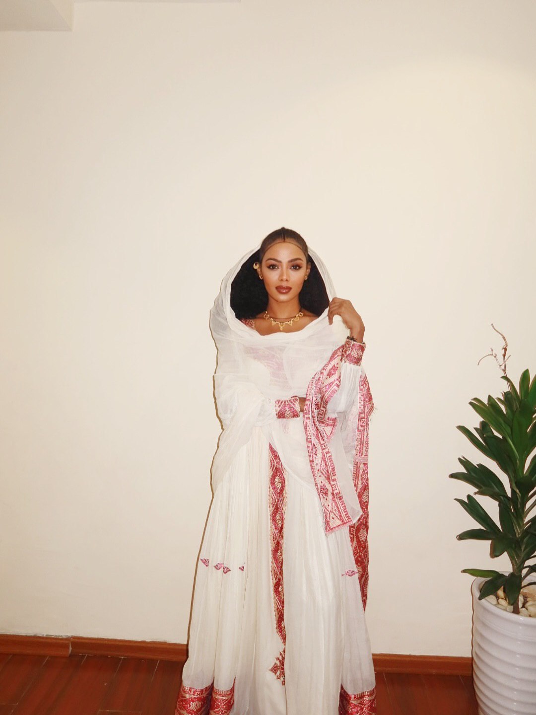 Traditional Ethiopian Dress White & Red Habesha Dress for Cultural Celebrations Timeless Habesha Kemis 141