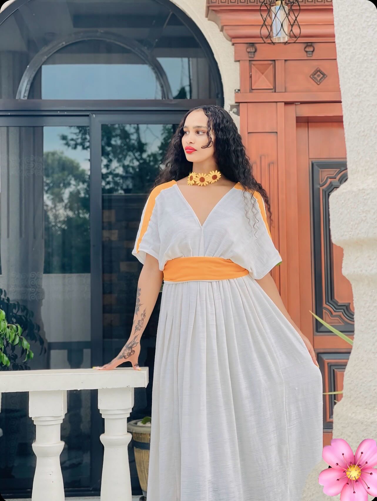 Orange And White Ethiopian Traditional Dress Simple Habesha Kemis Unique Habesha Dress For Event 194