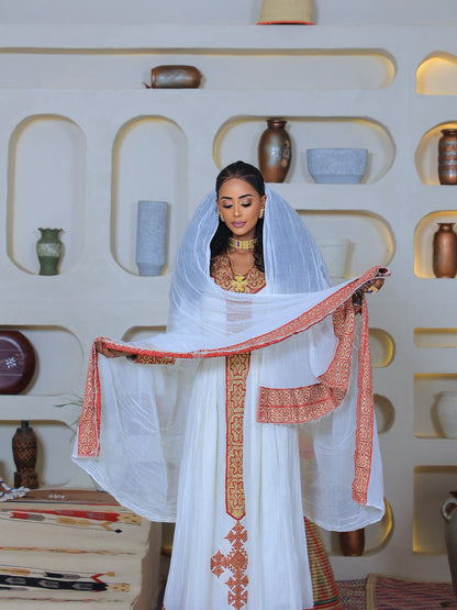 Traditional Ethiopian Dress White Habesha Kemis Authentic Habesha Dress Made from Traditional Habesha Cloth 125