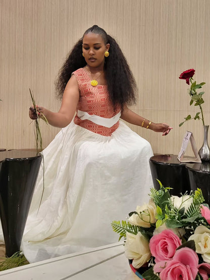 Handwoven Habesha Dress Traditional Ethiopian Cultural Style Sleeveless Habesha Kemis 228