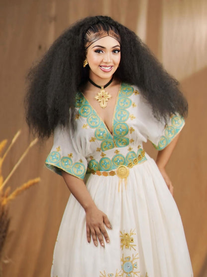 Beautiful Habesha Kemis Cultural Embroidery Habesha Dress For Wedding Traditional Ethiopian Dress 242