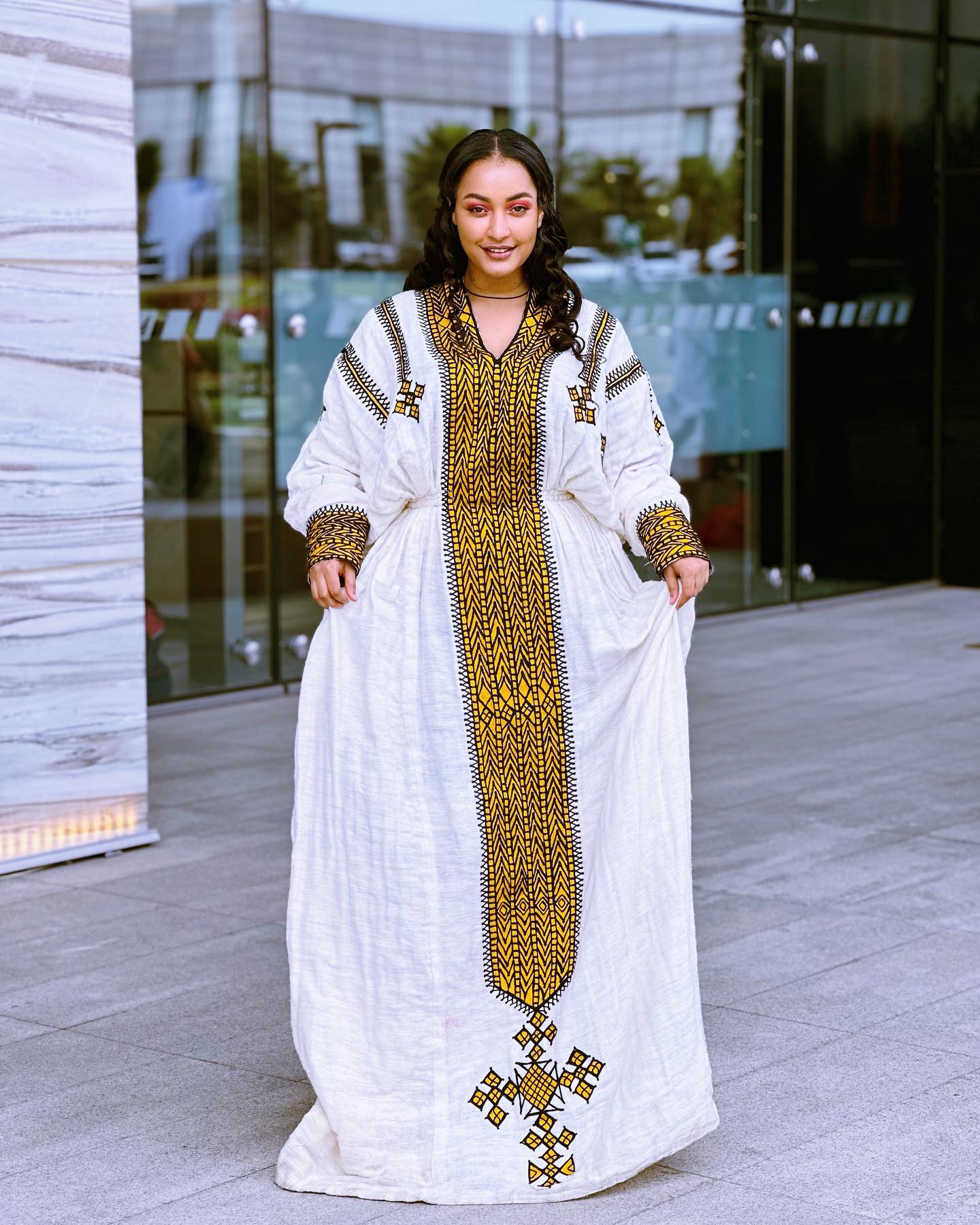 Premium Habesha Kemis Online Unique Ethiopian Dress & Traditional Wear Bold Geometric Embroidery Habesha Dress 248