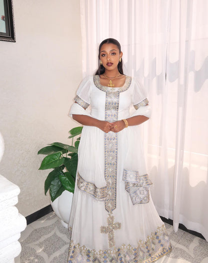 Classic Habesha Kemis Traditional Ethiopian Wedding Dress Handwoven Detail Habesha Dress 253