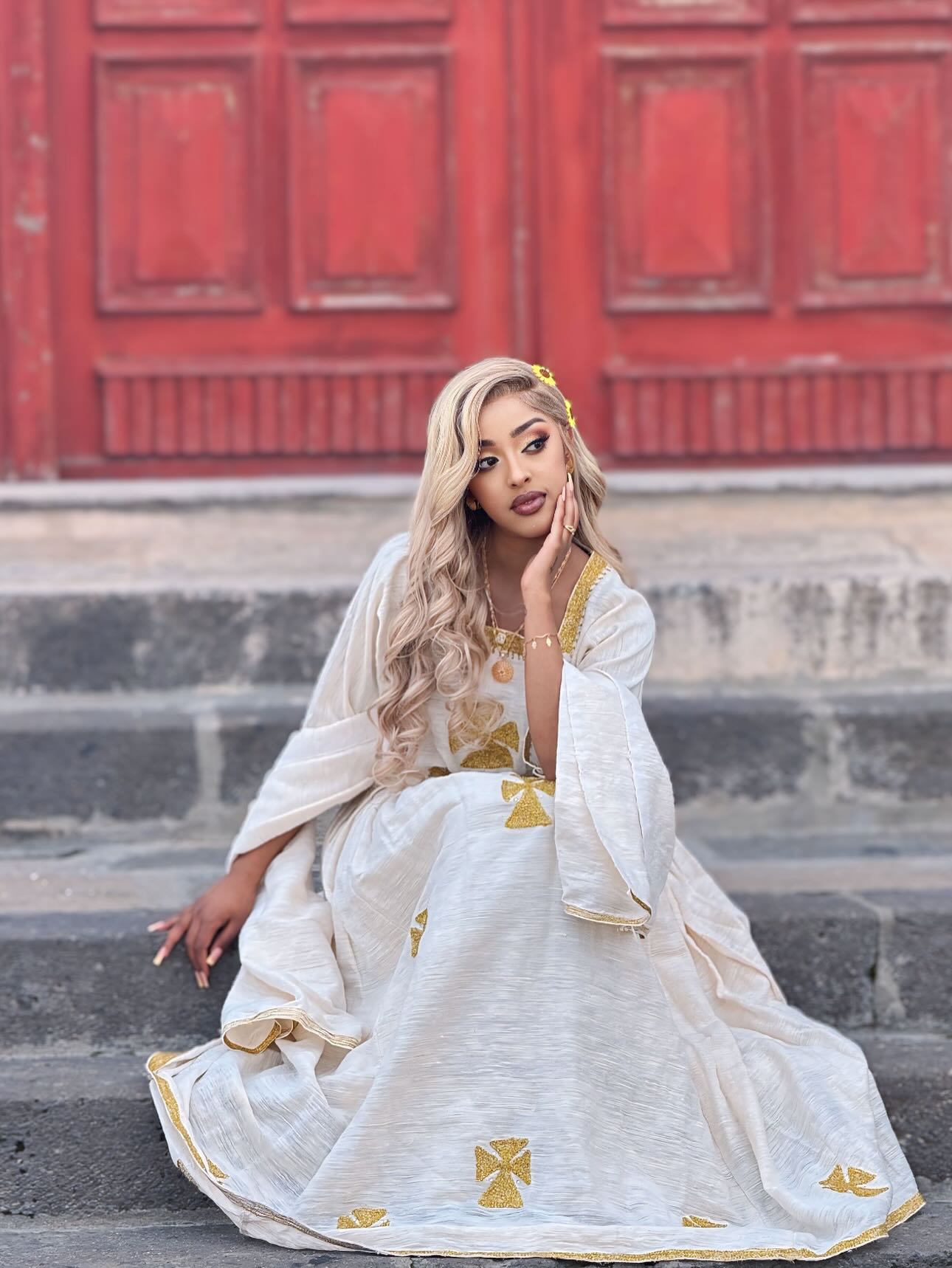 White & Gold Habesha Dress Hand Embroidered Habesha Kemis Ethiopian Traditional Dress for Women 301