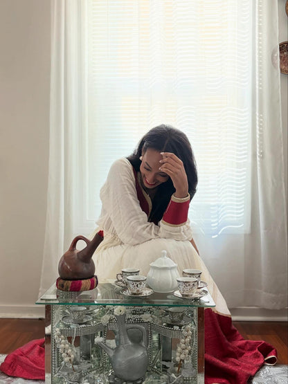 Red Woven Habesha Kemis Long Sleeve Habesha Dress Charming Ethiopian Traditional Dress 308