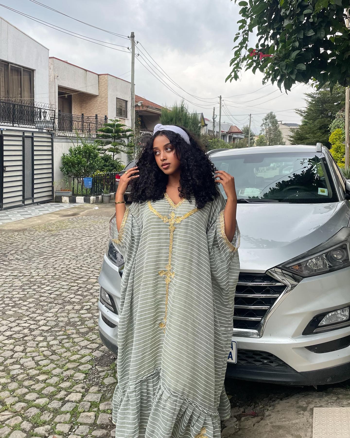 Gold Embroidery Accent Habesha Kemis White Stripe Habesha Dress Simple Design Ethiopian Dress 365