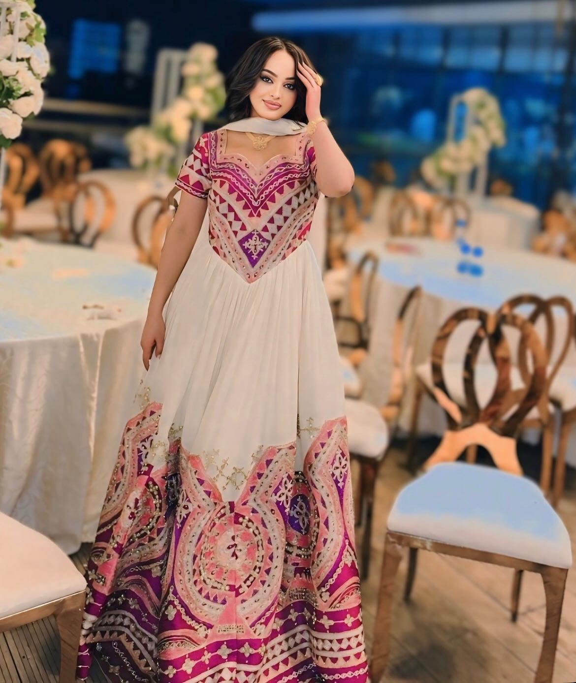 Luxurious Habesha Dress Ornate Embroidery Habesha Kemis Traditional Ethiopian Wedding Dress 416