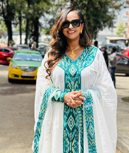 Vibrant Habesha Kemis Long Sleeve Habesha Dress Colorful Woven Detail Ethiopian Cloth 420