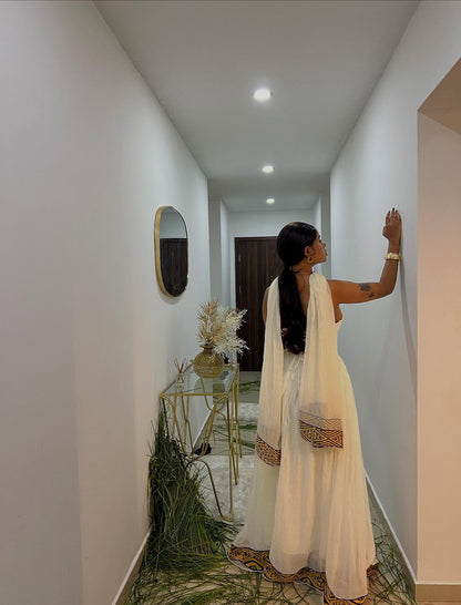 Strapless White Habesha Dress Timeless Elegance Habesha Kemis Stylish Ethiopian Clothing 432