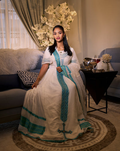 Beautiful Pattern Habesha Kemis Short Sleeve Habesha Dress Graceful Ethiopian Dress 459
