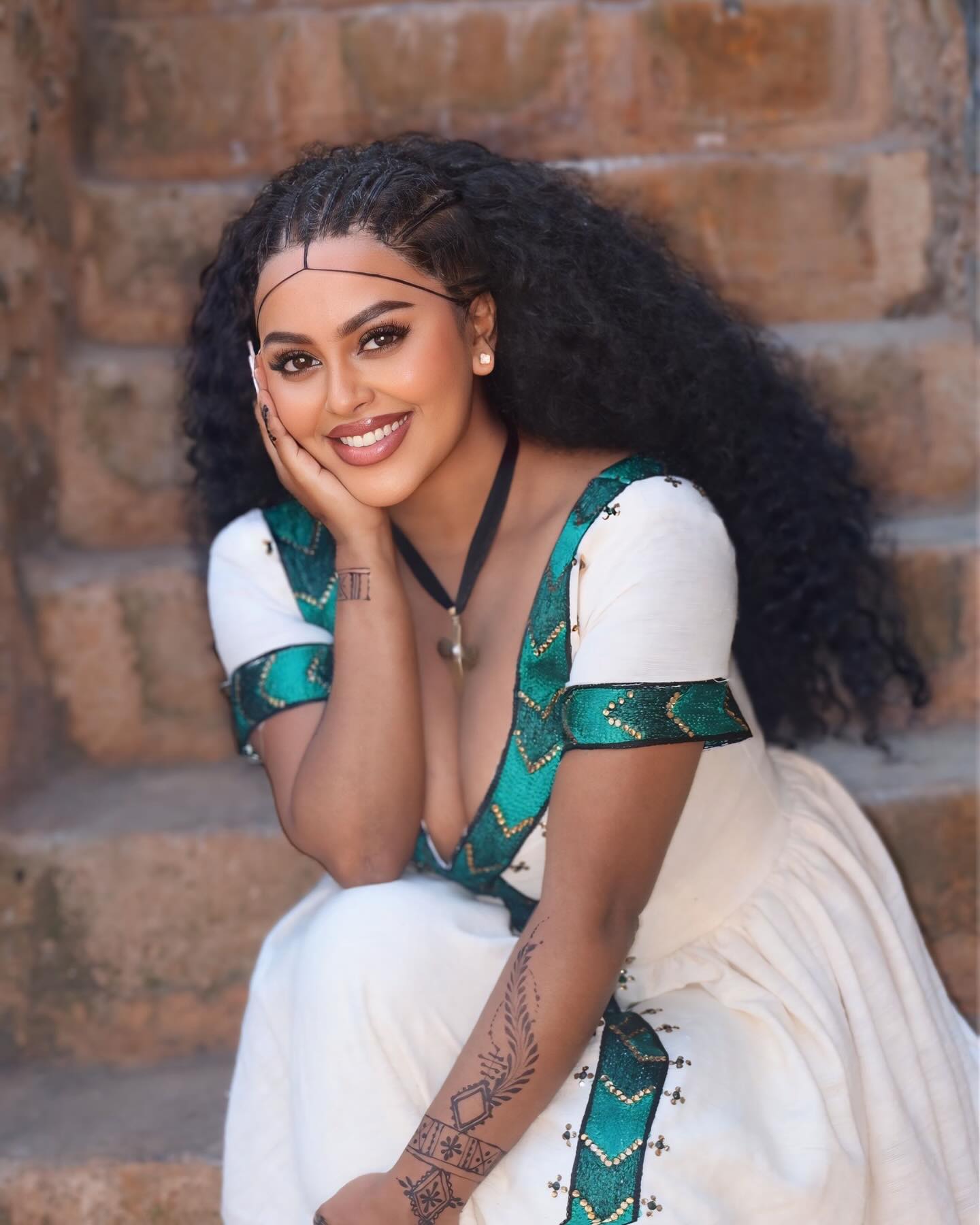 Short Sleeve Habesha Kemis Green Embroidery Habesha Dress Ethiopian Traditional Dress 462