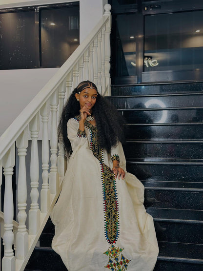 Long Sleeve Habesha Dress Multicolor Embroidery Habesha Kemis Timeless Ethiopian Clothing 494